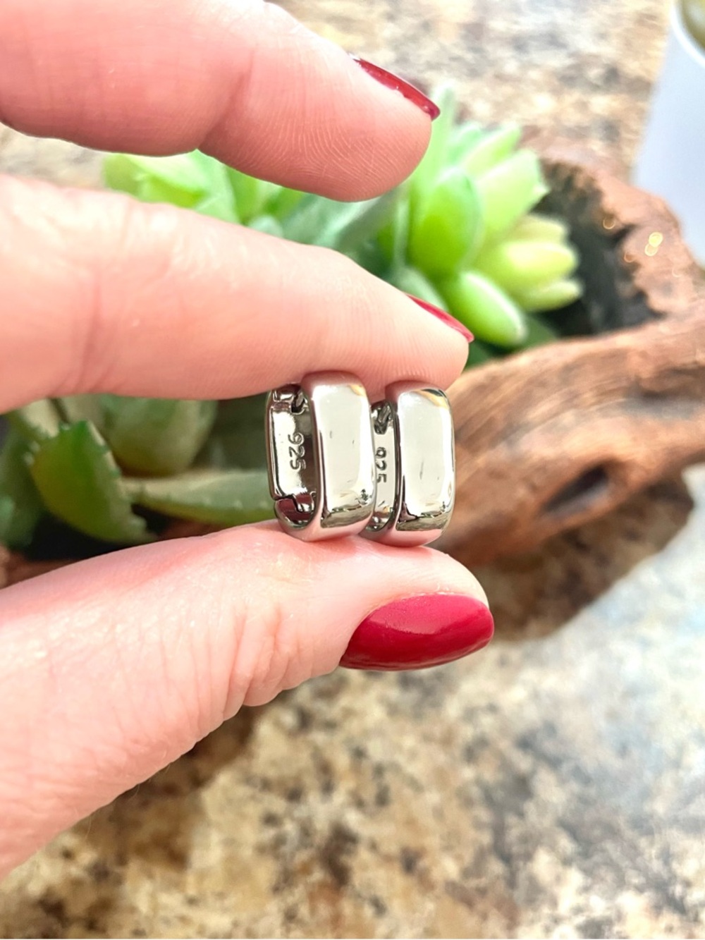 925 Sterling Silver Chunky Small Hoop Earrings - Picture 8 of 10